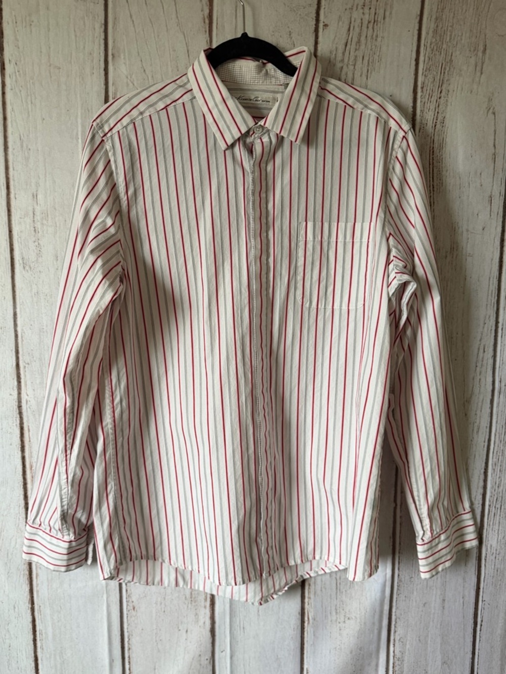 Kenneth Cole New York Men's 100% Cotton Striped Long Sleeve Button-Down Shirt L